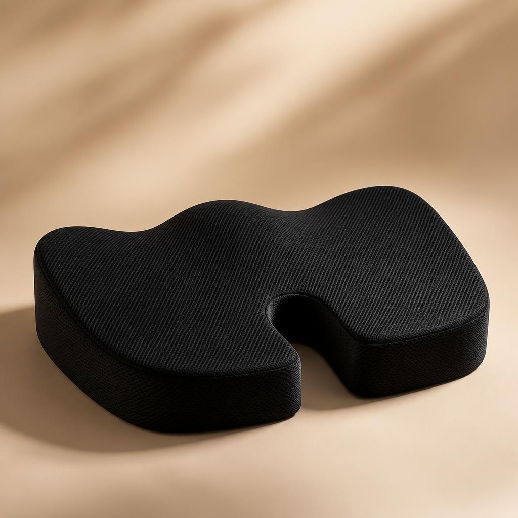 AURA Ergonomic Seat Cushion in black memory foam with coccyx cutout