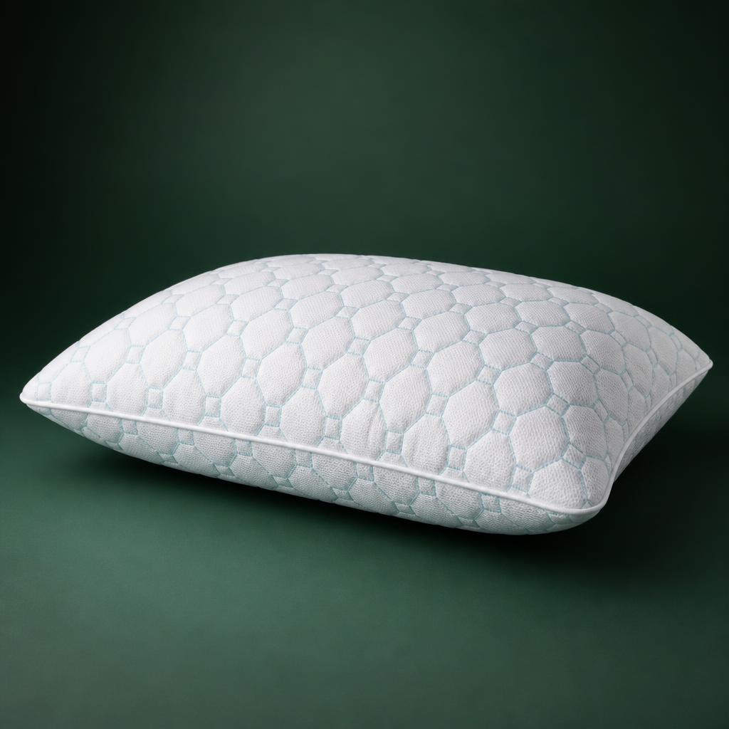 AURA Cervical Support Pillow with white cover and aqua mesh gusset
